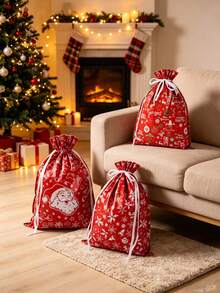 3pcs/1pc Christmas Drawstring Gift Bags – Perfect For Gift Wrapping; Suitable For Christmas Parties, Themed Parties, Thanksgiving, New Year's, Party Favors, Holiday Gatherings, And Festive Decorations. - One Size Fits All - View 4