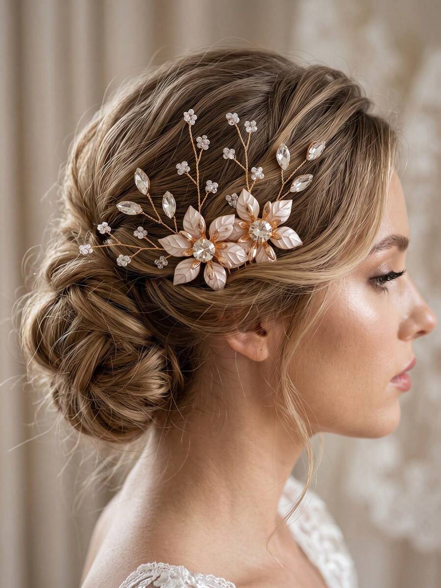 1pc Gold Bridal Hair Comb Handmade Wedding Hair Clip Wedding Hair Accessories For Women - Multicolor - View 1