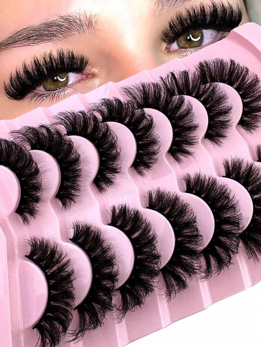7 Pairs Of Classic Cross Thick Striped False Eyelashes, D-Roll Thick Russian Natural Fluffy False Eyelashes, Soft Natural Eyelash Extension Makeup, Creating Natural Makeup Effects, Versatile For Holidays & Parties Lashes