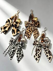 1pc Italian Fashion Handmade Woven Ribbon Leopard Print Bow Pendant Charm For Women Handbags, Tote Bags, Car Keychains - Multicolor - View 12