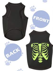 LUCKIE PAW 1pc Halloween Skeleton Print Funny Pattern Pet Vest Suitable For Small & Large Dogs Cats Indoor Outdoor - Black - View 3