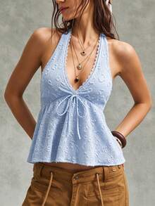 Rusttydustty Women's Backless Bohemian Style Music Festival Halter Top Summer - Blue - View 1
