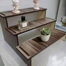 1pc Multi-Layer Wooden Storage Rack With Natural Wood Grain, Desktop Organizer Shelf For Displaying Miniatures, Perfumes, Succulents And Green Plants, Display Stand - Light Walnut - View 3