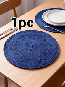 1pc PP Place Mat, Minimalist Flower Detail Place Mat For Dining Table - Blue - View 6