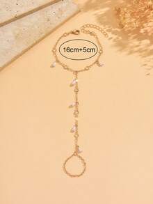 1pc Elegant Gold Trim Rhinestone Finger Bracelet Fashion Versatile Faux Pearl Tassel Chain Bracelet Popular Women Hand Jewelry Suitable For Daily Wear And Date Party Occasions Chain Length Cut By Sections Number Of Links Uncertain - Multicolor - View 4