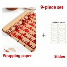 9-Piece Set (1 Wrapping Paper + 8 Stickers) Retro Christmas Wrapping Paper - Heat-Embossed Gift Wrapping Paper, Brown Paper Strip, Red Patterned Retro Christmas Paper, Suitable For Christmas, New Year, Holidays, Parties, And Holiday Gift Wrapping Paper, Multiple Styles To Choose From. - Multi-color - View 13
