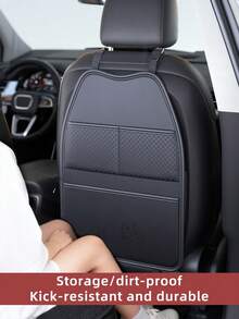 1pc Car Rear Seat Back Kick Mat PU Leather Seat Back Storage Bag Hanging Organizer Car Interior Storage Seat Back Organizer Multi-Functional - A - View 4