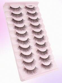 10 Pairs Invisible Band Natural Cross Short False Eyelashes Soft Fine Cat Eye Striped Cross Reusable Suitable For Women Daily Wear - Natural Short Lashes - View 6