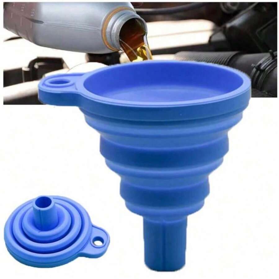 1pc Car Engine Oil Funnel, Universal Silicone Liquid Funnel, Foldable Portable Car Oil Change Funnel, Telescopic Long Neck Liquid Funnel - A - View 1