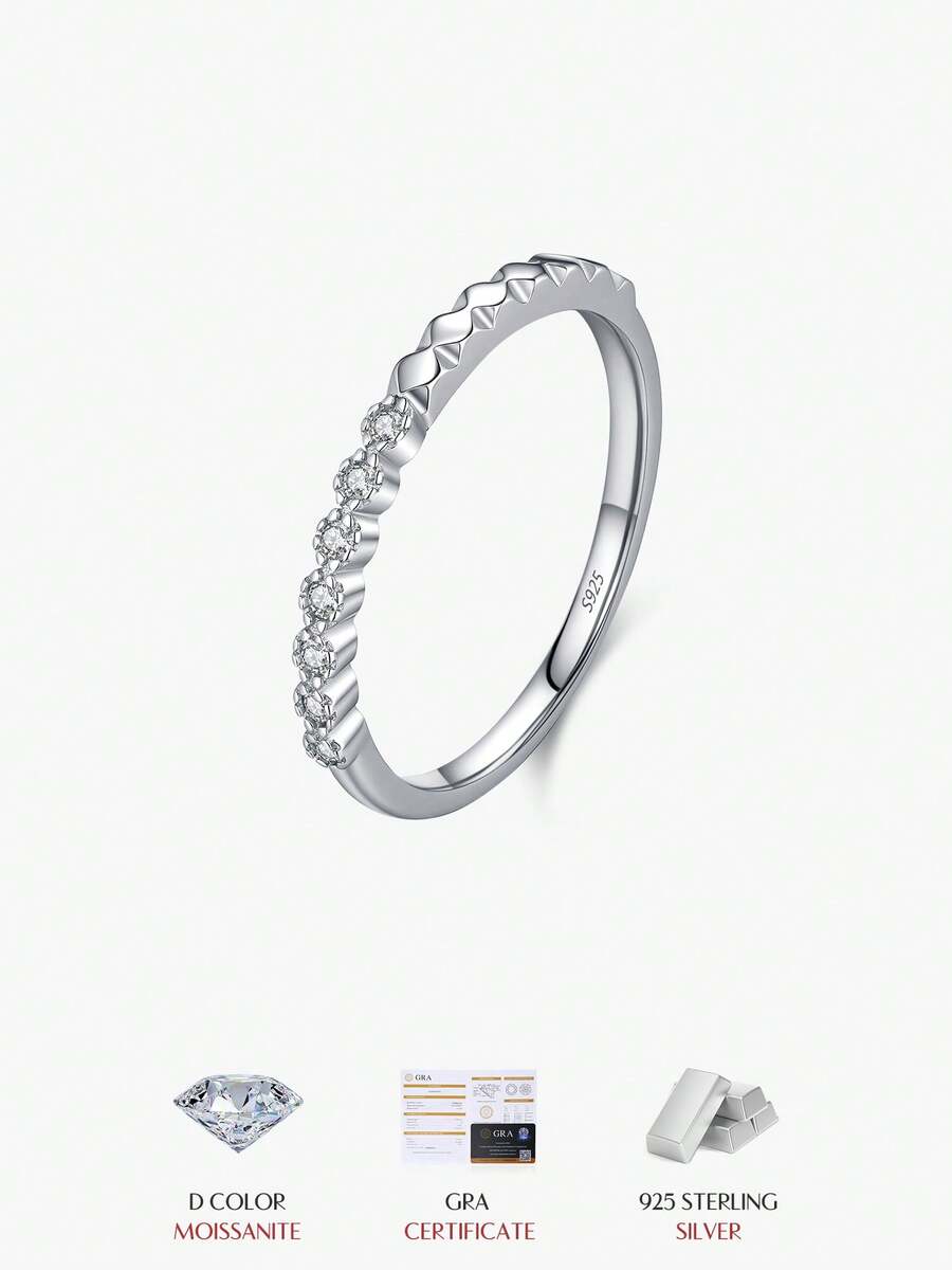 MODIAN D Color Moissanite Stackable Ring, 925 Sterling Silver Twisted Rope Braided Band, Exquisite Jewelry For Women - Silver - View 1