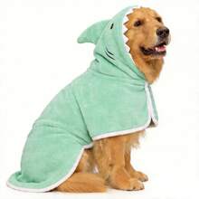 2-In-1 Shark Dog Bathrobe Winter Warm Coat, Super Absorbent Coral Fleece Hooded Towel, Adjustable Strap, Cute Pet Shark Outfit, Sleeveless & Open Leg Drying Robe, Suitable For Small, Medium And Large Dogs - Green - Mint Green - View 24