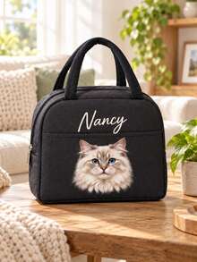 Personalized Pet Photo And Name Lunch Bag/Lunch Box, Custom Corduroy Lunch Box (Customizable Name), Suitable For Work, Travel And School. Suitable For Lunch Tote Bag, Back To School Gift - Multicolor - View 5