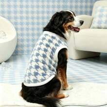 Houndstooth Pattern Large Dog Warm Vest, Single-Sided Fleece Design, Specially Designed For Medium And Large Dogs, Warm And Comfortable Pet Clothing, Decorated With White Soft Trim, Suitable For Medium And Large Dogs Winter Outdoor Wear - Dusty Blue - View 7