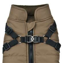 Dog Clothes Winter Wear Small Dog Pet Clothes With Built-In Harness Vest Style Warm Cotton Coat - Earth Yellow - Khaki - View 9