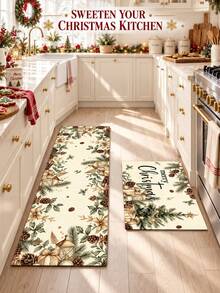 1/2pcs Christmas Floor Mat, Christmas Tree Pattern Merry Christmas Kitchen Rug, Winter Home Decor Low-Key Kitchen Carpet, Christmas Holiday Gift! - Multicolor - View 1
