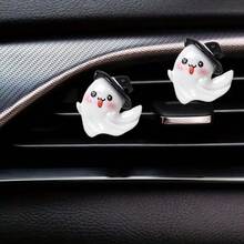 2pcs Cute Halloween Ghost Air Vent Clips, Cartoon Ghost Shaped Car Air Vent Clips, Simple Card Mount Design, Creates A Halloween Car Interior Decoration Accessories - Halloween Ghost Air Vent Decor Clip - View 1