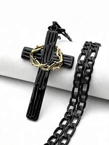 Hip Hop Two-Tone Crown Of Thorns Jesus Cross Pendant Necklace For Men Stainless Steel Gold Silver Color Crucifix Chain Jewelry - Necklace - View 8