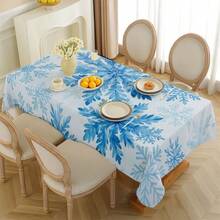 2D Flat, 1pc Soft, Fashionable And Beautiful Blue Snowflake Pattern Tablecloth, Dining Table/Coffee Table/Desk/Coffee Table, Picnic/Outdoor Dining Table/Camping Dining Table, Exquisite Lifestyle, Home Fabric, Christmas - A - View 4
