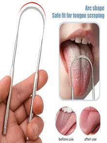 3pcs Stainless Steel Tongue Scraper Set, Remove Tongue Coating, Reduce Bad Breath, Oral Hygiene Tools, Easy-To-Use Oral Cleaning Kit Including Tongue Brush, Toothbrush, Dental Floss And Other Cleaning Tools - Silver - View 4