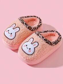 1 Pair Children's Slippers Autumn Winter Home Anti-Slip Rabbit Furry Shoes Boys Girls Warm Closed Toe Slippers - Pink - View 3