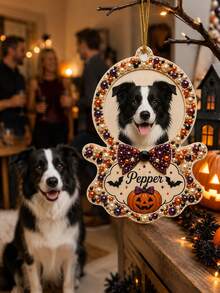 Custom DIY 3D Pearl Painting Hanging Decor, Personalized Pet Photo Ghost Ornament With Diamond Bow, Halloween Pumpkin Bat Christmas Tree Decoration, Unique Birthday Gift For Cat And Dog Lovers Pet Owners - Multicolor - View 4