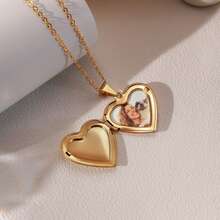 Personalized Diamond Heart Photo Locket Necklace Custom Engraved Locket With Two Pictures Memory Gift For Her/Mom - Multicolor - View 7