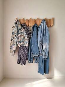 Piano Style Wall-Mounted Coat Rack, Multi-Hook Wooden Hanging Bar, Space-Saving Storage, Minimalist Home Decor, Practical Wall Decoration, Entryway Wall Storage Rack, Suitable For Coats, Hats, Bags And Keys, Hallway Bedroom Mudroom Home Storage Decor - Multicolor - View 2