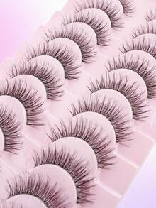 10 Pairs Invisible Band Natural Cross Short False Eyelashes Soft Fine Cat Eye Striped Cross Reusable Suitable For Women Daily Wear - Natural Short Lashes - View 5