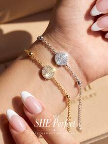 1pc Women's Shiny Zirconia Pear-Shaped Disc Bracelet, Daily Wear Party Birthday Anniversary Jewelry Gift - Style 1 - View 1
