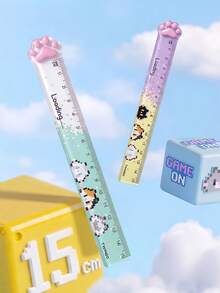 1pc/4pcs Pixel Style Cat Paw Straight Ruler, Cute Cartoon Colorful Measuring & Drawing Ruler, Great For Drawing Straight Lines, Daily Use, Small Gift - Multicolor - View 3