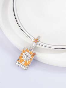 Vintage Mystic Square Dangle Charm Beads, Enamel Tarot Pattern Pendant With Moon Sun Star, Fit European Style Bracelet, DIY Handmade Jewelry Accessory - Multicolor - View 8