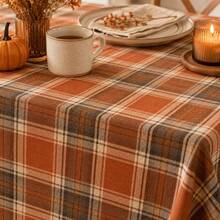 1pc Rust Orange Plaid Autumn Decorative Tablecloth, Thanksgiving Harvest Theme Farmhouse Style Dining Table Decor, Suitable For Kitchen, Dining Room, Holiday Party, Home Decor - Multicolor - View 3