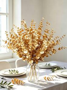 Gold Eucalyptus Artificial Flowers - Realistic Artificial Eucalyptus Leaves Perfect For Christmas, Wedding, Valentine's Day Decor And Home Decor (Pot Not Included) - Gold - View 10