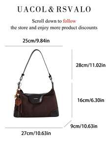 1pc Solid Color Suede Velvet New Women's Bag, Shoulder Bag, Crossbody Bag, Fashion Crescent Underarm Bag, Suitable For Commuting, Shopping, Dating - Coffee - View 11
