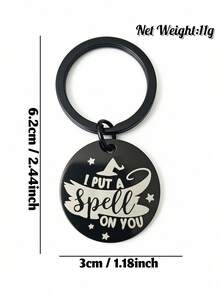 1pc New Stainless Steel Halloween Witch Keychains, I Put A Spell On You Engraved Charm, Black Key Rings, Car Bag Pendant, Halloween Party Gift - Multicolor - View 5