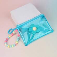 1pc Transparent PVC Colorful Coin Purse With Floral Beaded Chain, Girls Portable Travel Wallet (Floral Beaded Bracelet Color Random) - Multicolor - View 11