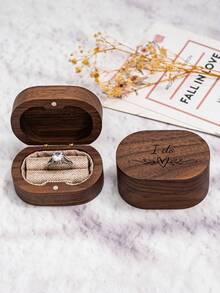 Customizable Personalized PU Leather Ring Box, Dual Slot Design, Soft Fabric Lining, Suitable For Wedding Proposal Anniversary, Couple Valentine's Day Anniversary Gift - Multicolor - View 6