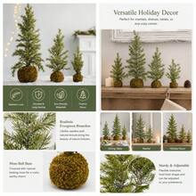 Desktop Christmas Tree, Artificial Pine Tree With Natural Moss Ball Base, Rustic Style Small Christmas Tree Decoration, Suitable For Home, Office Desk, Mantel, Fireplace, Holiday Centerpiece - Multicolor - View 4