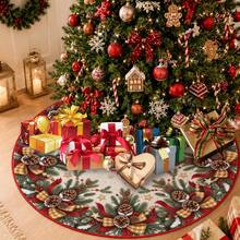 1pc Plaid Bow & Pom Pom Pattern Christmas Tree Skirt, Elegant Color Holiday Decor, 5 Sizes, Unisex Holiday Gift, Suitable For Home And Party Christmas Decoration - Plaid Bow Pine Cone - View 8