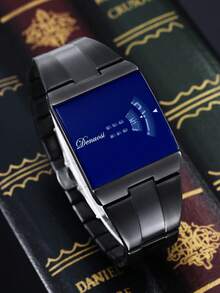 1 Men's Cool, Handsome, Personalized, Large Color Changing Glass Dial, Niche And Versatile Steel Strap Waterproof Quartz Watch - Black - View 6