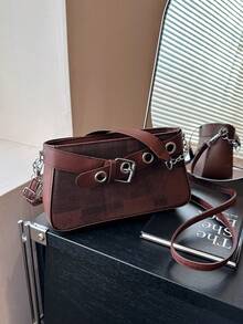 2026 New Niche Elegant Chain Eyelet Bag For Women, Motorcycle Style Underarm Shoulder Crossbody Small Square Bag With Premium Fresh Look - Coffee - View 4