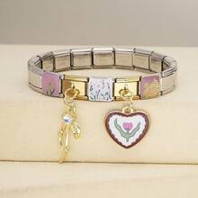 1PC Personalized Multi-Element Stainless Steel Modular Bracelet, Letter/Heart/Planet/Bow Decor, Multi-Color Fashion Versatile Bracelet - Steel Gold - View 18