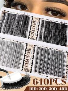CMAYOME 572/592/640pcs Natural False Eyelashes Can Create A Fluffy And Natural Eye Makeup Effect.DIY Large Capacity Eyelash Clusters,Made Of Soft Material.Single Cluster False Eyelash Set,With Adhesive And Sealing Tools,Suitable For Halloween And Christmas. - Multicolor - View 5