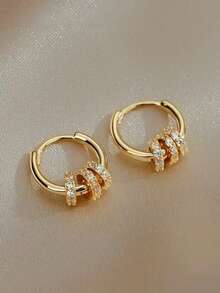 1 Pasangkan Anting Hoop Berlian Imitasi Kecil yang Halus, Kancing Telinga Desain Serbaguna Untuk Wanita - Yellow Gold - View 4