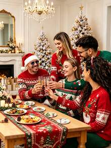 6/1pc Christmas Coaster Set, Round Ceramic Coffee Drink Coasters, Snowman, Santa Claus, Christmas Tree Patterns, Winter Holiday Tabletop Decor, Suitable For Home Kitchen Bar Party, Christmas Decoration And Holiday Gift - Multicolor - View 4