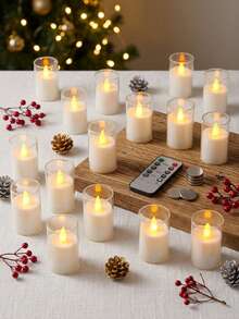 6/12/24pcs Flickering Flameless Candle Lights With Timer Remote Control, Battery Operated Mini Wishing Candles, Suitable For Christmas, Halloween, Valentine's Day, Dining Table, Proposal, Wedding, Party, Gift, Holiday - Transparent - Cup Wax - View 4