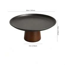 1pc Stainless Steel Cake Stand With Wooden Base, Dessert Display Plate, Multi-Functional Fruit Tray, Suitable For Table Decoration, Home And Kitchen Dining Platter, Ramadan Use - Black - View 12