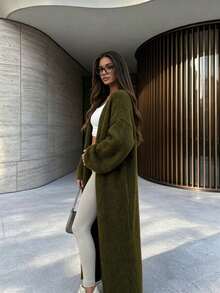 SEREN New Autumn/Winter Knit Cardigan, Loose Casual Buttonless Design, Long Sweater Jacket, Suitable For Urban Commuting And Outdoor Wear - Army Green - View 3