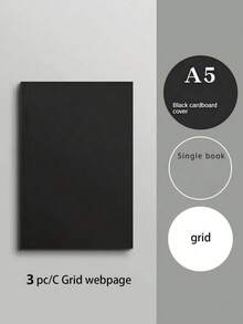 1/3pcs Premium Black Cardboard Notebook With 256 Square Blank Pages, Sturdy Cover And Acid-Free Paper. Ideal For Office Work, School Projects, Travel Diary, Daily Planning, And Creative Sketching. A Great Gift For Students And Teachers. - Rectangle - View 12
