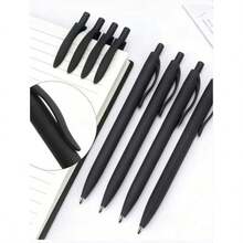 12 Matte Black Retractable Ballpoint Pens; Easy-To-Use Button Design; Minimalist Style; Retractable And Portable; Comfortable Grip; Smooth Writing; Perfect For The Back-To-School Season; Suitable For Bulk Purchases By Schools And Offices. - Simple Black Ballpoint Pen - View 3